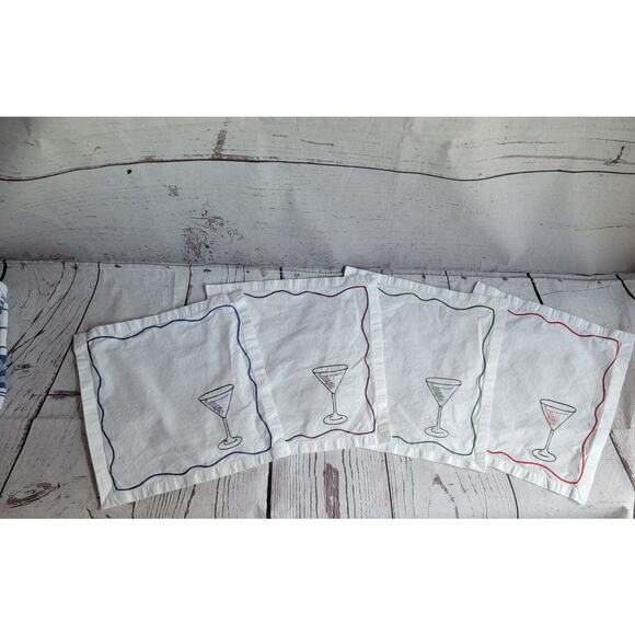 Pier 1 Cocktail Martini Napkins Set 4 Embroidered White Cotton - Picture 2 of 10